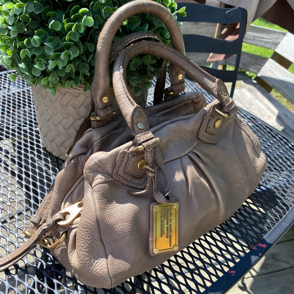 Marc Jacobs Taupe Leather Satchel with Gold Hardware
